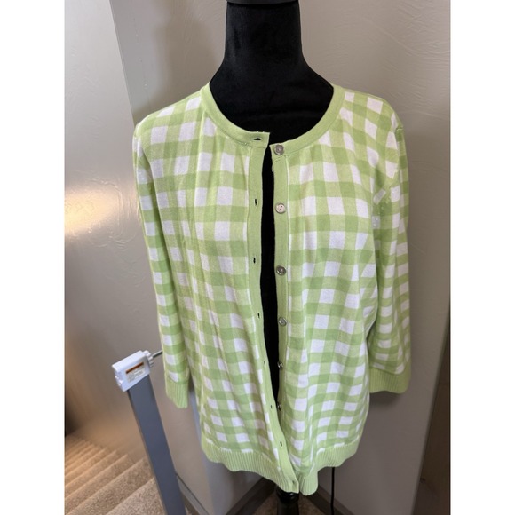 Christopher & Banks Sweaters - Christopher & Banks Lime Green Gingham Button Cardigan Sweater Women's L Spring